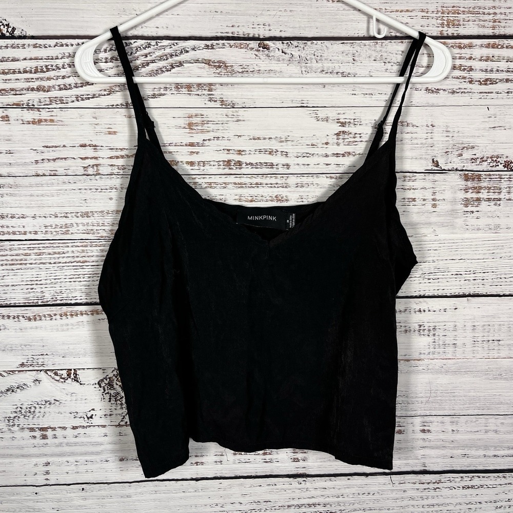 MINKPINK Black Slinky Tank Top Women's Med Spaghetti Strap Cropped Goth Summer